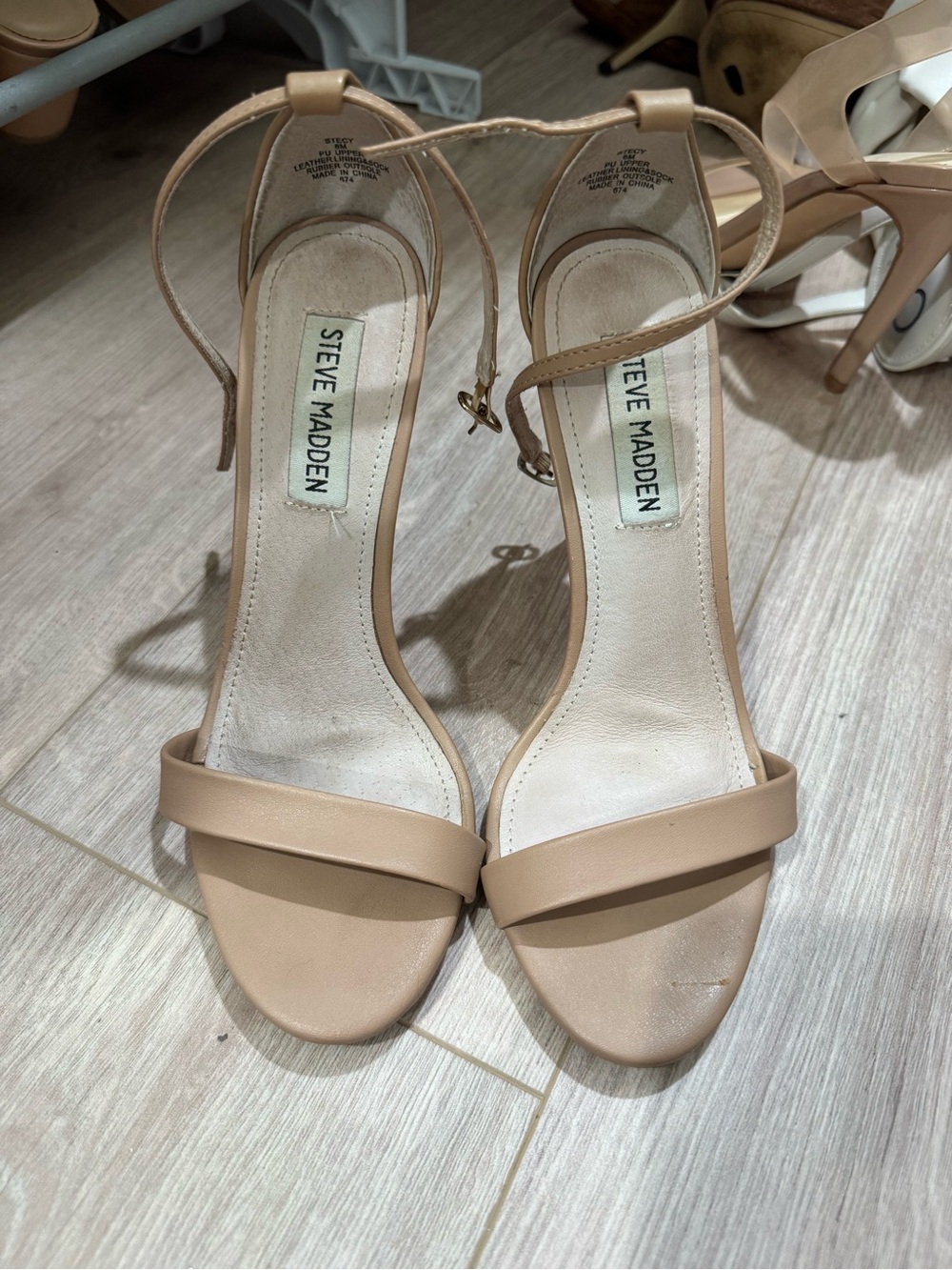 Steve Madden Beige Ankle-Strap Heeled Sandals